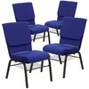 Flash Furniture 18.5"W Church Chair in Navy Blue Fabric, 4PK 4-XU-CH-60096-NVY-BAS-GG